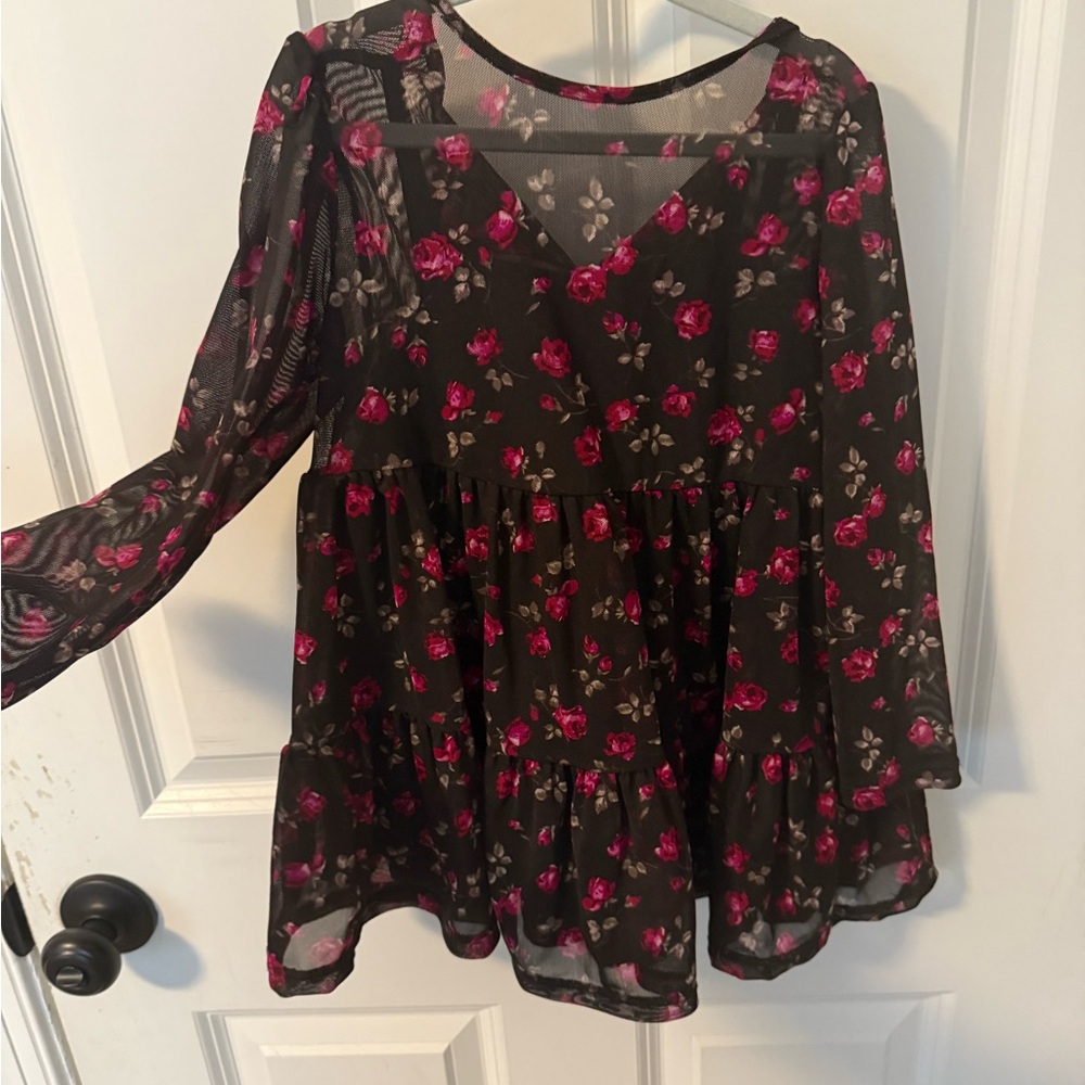 GAP Black Dress with Pink Floral Pattern